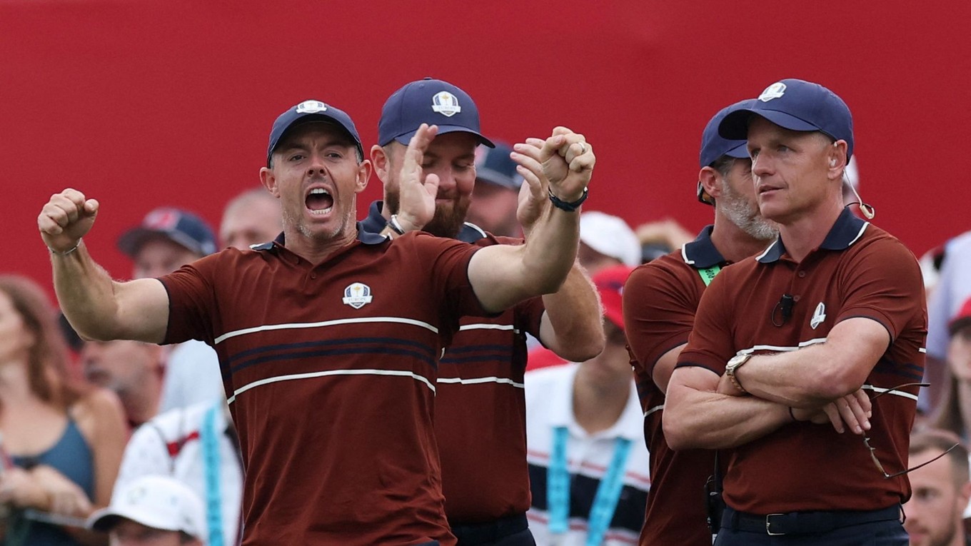 Radosť hráčov Tímu Európa po zisku Ryder Cupu.