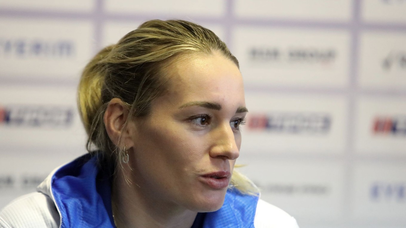 Paulína Bátovská Fialková počas tlačovej konferencie Slovenského zväzu biatlonu (SZB).