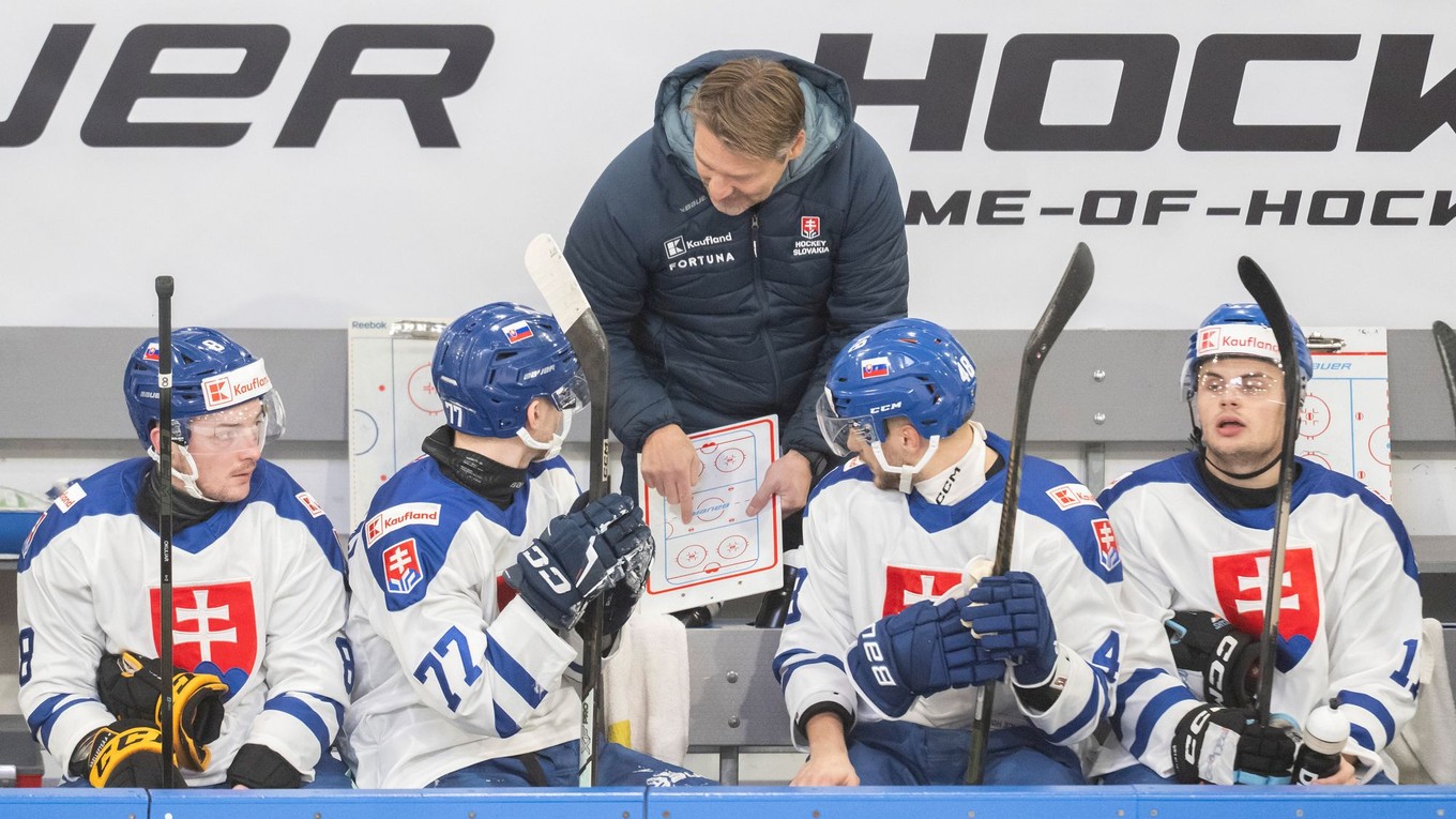 Lavička slovenskej hokejovej reprezentácia na Nemeckom pohári 2025.