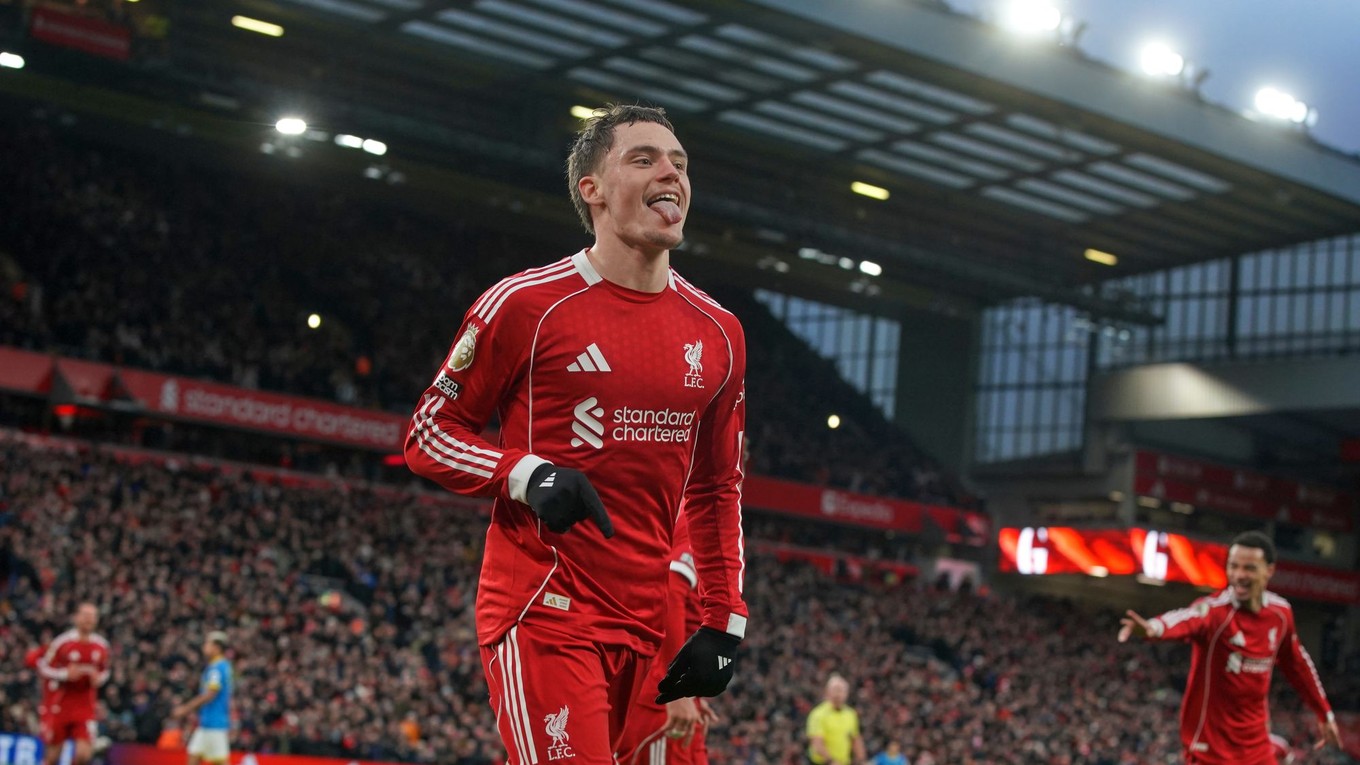 Florian Wirtz oslavuje prvý gól v drese Liverpoolu.