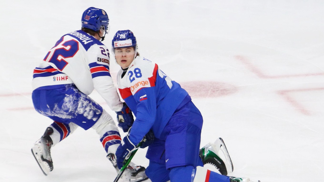 Tobias Pitka v zápase Slovensko - USA na MS U20 v St. Paul.