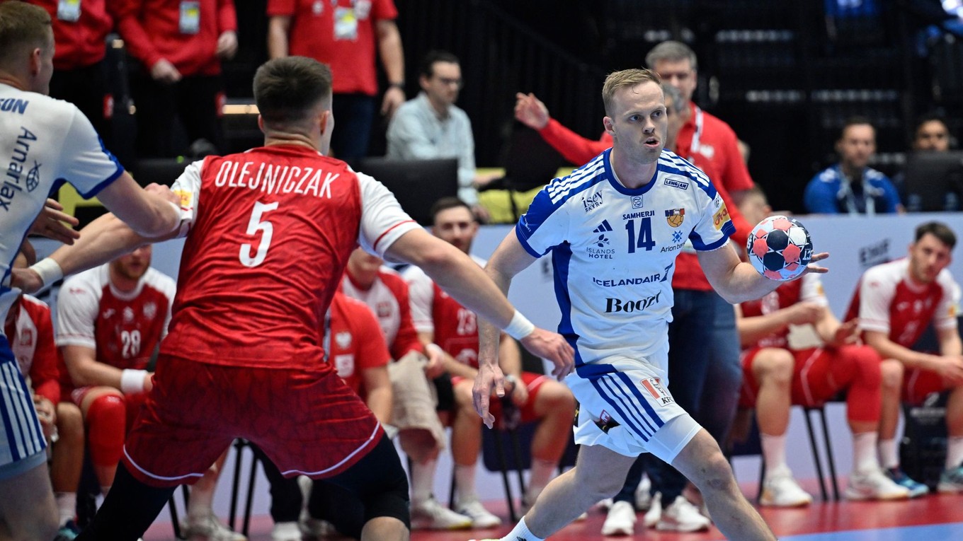 Fotka zo zápasu Poľsko – Island na ME v hádzanej 2026.