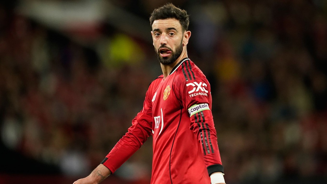 Bruno Fernandes počas zápasu Manchestru United s Brentfordom.