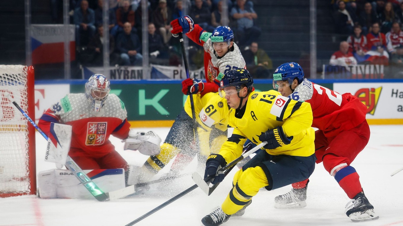 Fotka zo zápasu Švédsko - Česko na MS v hokeji 2026.