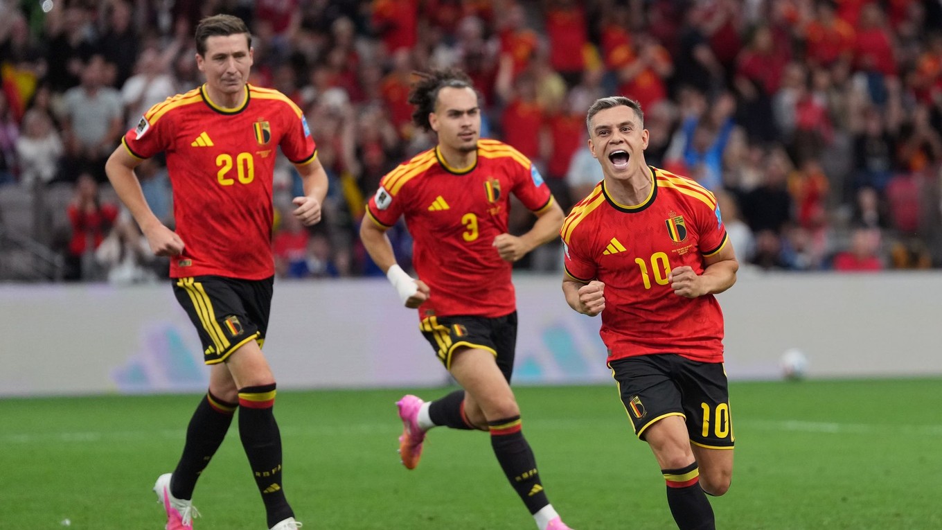 Futbalisti Belgicka oslavujú gól proti Novému Zélandu na MS 2026.