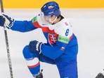 Martin Chromiak sa teší po strelenom góle v zápase Slovensko - Česko na MS v hokeji 2023.