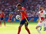 Španielsky futbalista Lamine Yamal v zápase proti Chorvátsku na EURO 2024.
