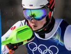 Slovenská lyžiarka Petra Vlhová počas 1. kola slalomu na ZOH 2026.