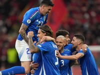 Futbalisti Talianska sa tešia z gólu v zápase proti Albánsku na EURO 2024. 