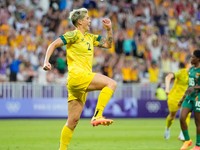 Michelle Heymanová sa teší po strelenom góle na 6:5 v zápase Austrália - Zambia na OH 2024 v Paríži.