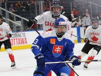 Tobias Tomík v zápase Slovensko - Kanada na Hlinka Gretzky Cupe 2024.