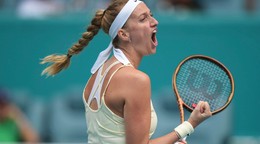 Radosť českej tenistky Petry Kvitovej po postupe do finále WTA v Miami 2023. 