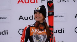 Valerie Grenierová vyhrala obrovský slalom v slovinskej Kranjskej Gore 2024.