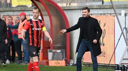 Tréner FC Spartak Trnava Michal Gašparík a kapitán Martin Mikovič počas odvetného zápasu semifinále Slovnaft Cup-u.
