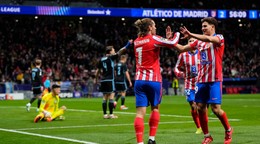 Antoine Griezmann sa teší z gólu v zápase Ligy majstrov Atlético Madrid - Slovan Bratislava.