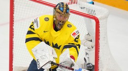 Jacob Markstrom v zápase Švédsko - USA na MS v hokeji 2025
