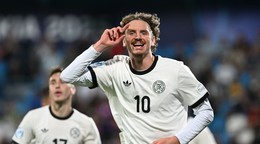 Nemecký útočník Nick Woltemade strieľa gól v zápase proti Slovinsku na EURO U21 2025.