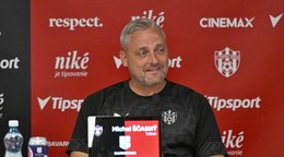 Tréner Trnavy Michal Ščasný počas tlačovej konferencie pred 3. predkolom Európskej konferenčnej ligy medzi CS Universitatea Craiova a FC Spartak Trnava.