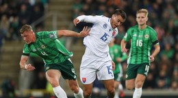 Dávid Strelec v zápase proti Severnému Írsku.