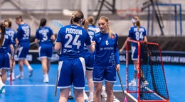 Slovenské florbalistky na MS vo florbale žien v Ostrave.