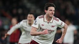 Declan Rice oslavuje gól v sieti Bournemouthu