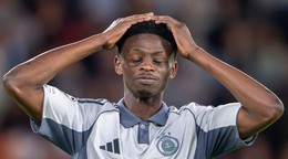 Na snímke hráč Slovana Suleiman Camara reaguje po gólovej šanci počas zápasu 1. kola ligovej fázy Ligy majstrov vo futbale Paríž St. Germain - ŠK Slovan Bratislava.