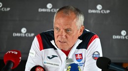 Na snímke kapitán slovenského tímu Tibor Tóth počas tlačovej konferencie s kapitánmi pred zápasom Davisovho pohára SR - Grécko.