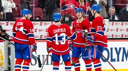 Nick Suzuki, Cole Caufield, Chris Kreider a Juraj Slafkovský.
