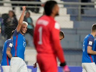 Timotej Jambor po góle v zápase Slovensko - Fidži na MS vo futbale do 20 rokov 2023.