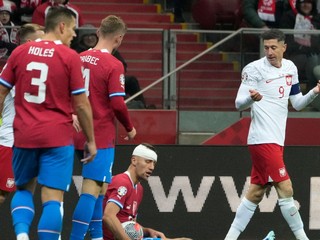 Robert Lewandowski gestikuluje po súboji s Tomášom Součkom.