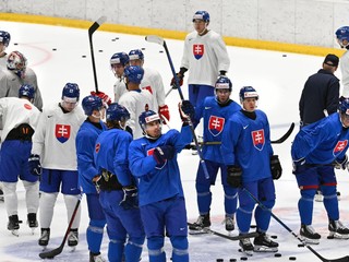 Slovenskí hokejisti počas tréningu