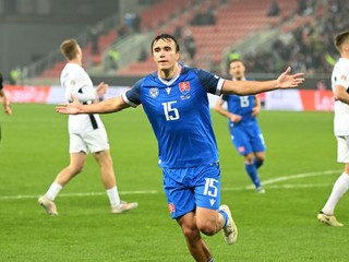 Radosť hráča Slovenska Dávida Strelca po strelení gólu na 1:0 počas zápasu C-divízie Ligy národov (LN) Slovensko - Estónsko.