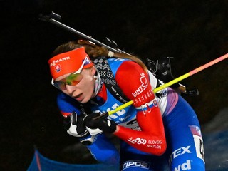 Anastasia Kuzminová v šprinte žien na 7,5 km v Novom Meste na Morave.