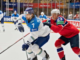 Fotka zo zápasu Nórsko - Kazachstan na MS v hokeji 2025.