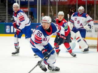 Fotka zo zápasu USA - Nórsko na MS v hokeji 2025.