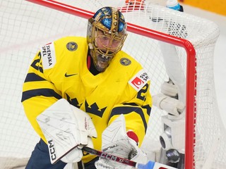 Jacob Markstrom v zápase Švédsko - USA na MS v hokeji 2025