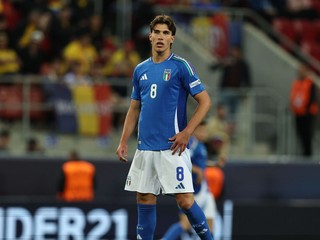 Cesare Casadei v drese Talianska do 21 rokov na EURO U21 2025. 