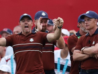 Radosť hráčov Tímu Európa po zisku Ryder Cupu.