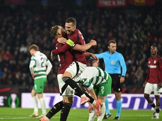 Radosť hráčov AC Sparta Praha prio víťazstve nad Shamrockom Rovers v Konferenčnej lige.