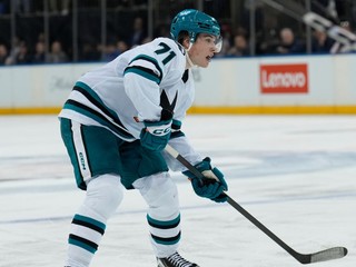 Macklin Celebrini v zápase NHL.