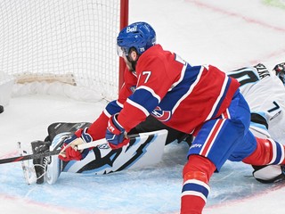 Kirby Dach (77) skóruje cez brankára Utahu Mammoth Karla Vejmelku v zápase zámorskej hokejovej NHL.