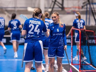 Slovenské florbalistky na MS vo florbale žien v Ostrave.