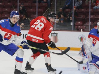 Fotka zo zápasu Slovensko - Kanada na MS v hokeji hráčov do 20 rokov 2026.