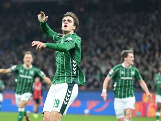 Hráč Werderu Brémy Jovan Miosevič oslavuje gól.