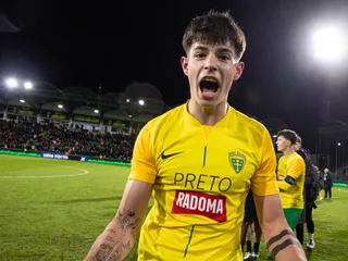 Na snímke hráč Žiliny Tobiáš Pališčák sa raduje z víťazstva po zápase šestnásťfinále.