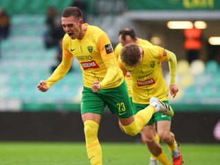 Michal Faško sa raduje z gólu v zápase 19. kola futbalovej Niké ligy medzi MŠK Žilina - KFC Komárno. 