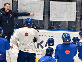 Tréner tímu Vladimír Országh počas spoločného tréningu Slovenska