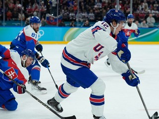 Fotka zo semifinálového zápasu Slovensko - USA na ZOH 2026.