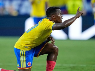 Jhon Arias oslavuje gól do siete Ghany v šestnásťfinále MS vo futbale 2026.