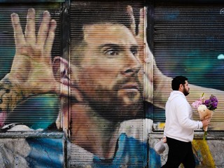 Lionel Messi na nástennej maľbe. 